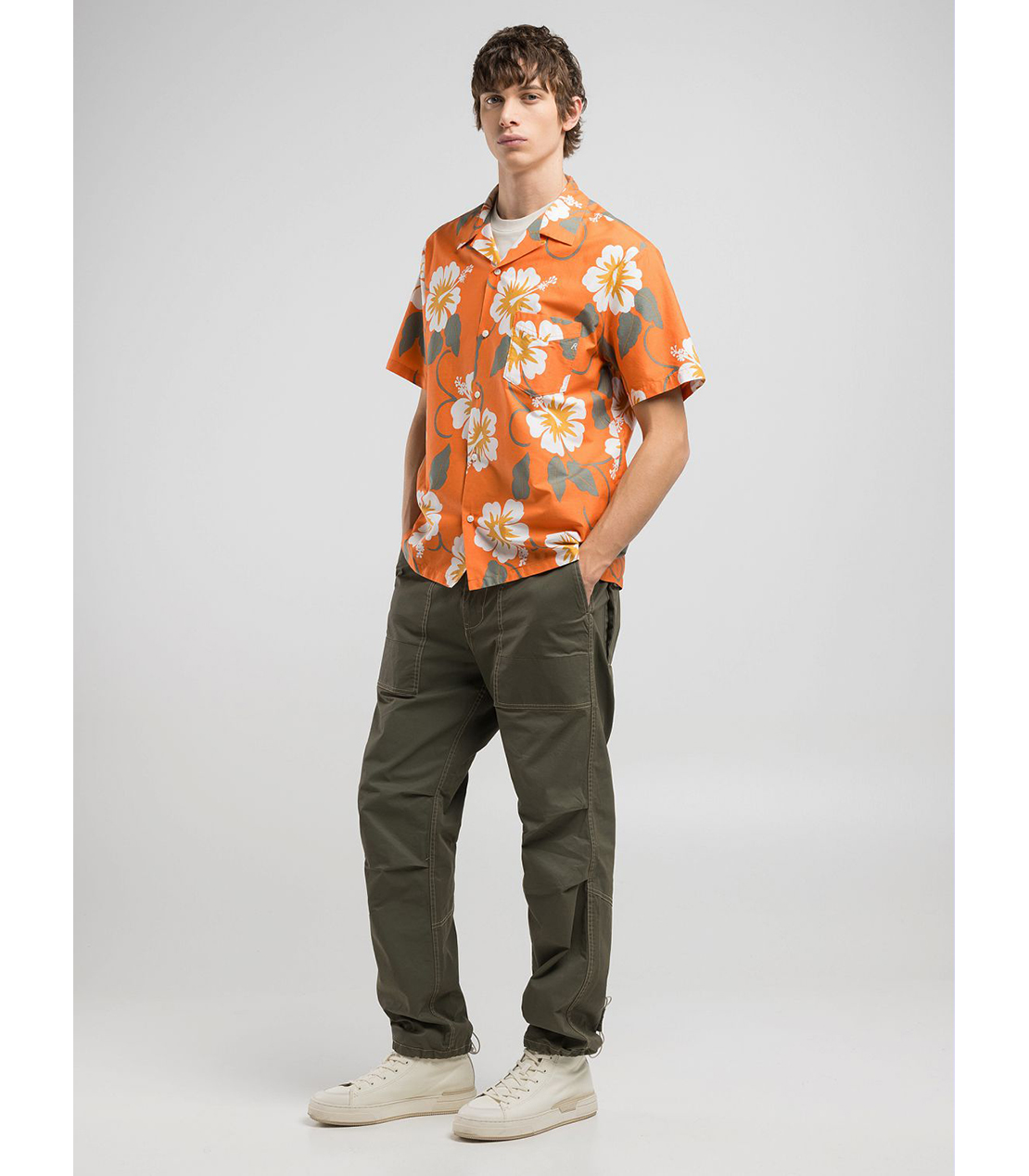 コットンポプリン ハイビスカスアロハシャツ（セットアップモデル） 詳細画像 オレンジ 4